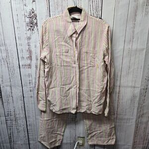 Calvin Klein Pajama Set L Large Striped Button Up 100% Cotton Sleepwear